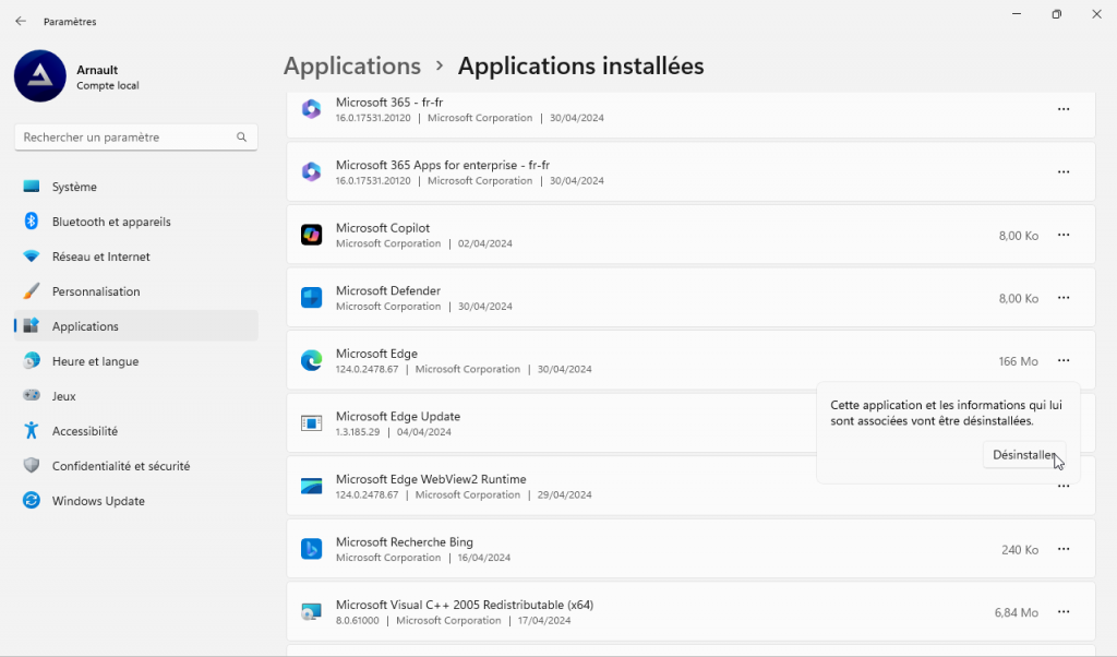 Windows 11 + désinstallation Microsoft Edge 3